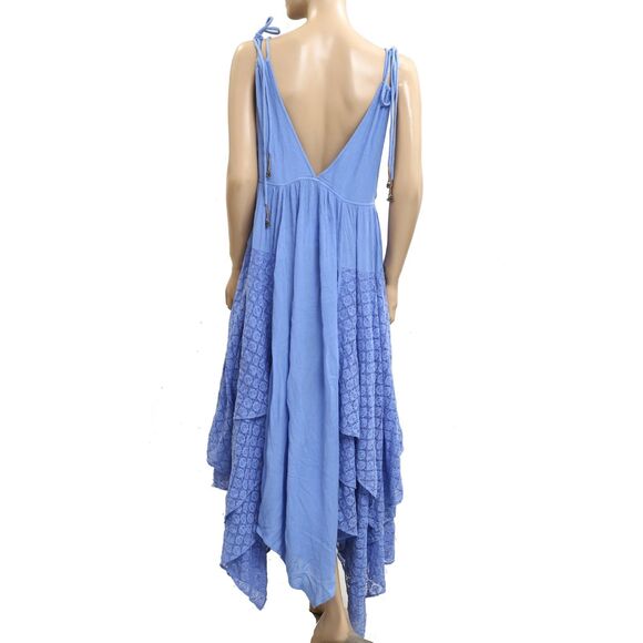 Free People Free-est Almost Heavenly Maxi Dress V Neck Tiered Blue S NWT 283689 - Picture 5 of 7